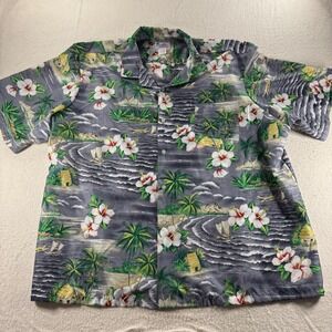 Hawaii 4XL Hawaiian Shirt Gray Tropical Palm Tree Floral Aloha Cruise Beachy